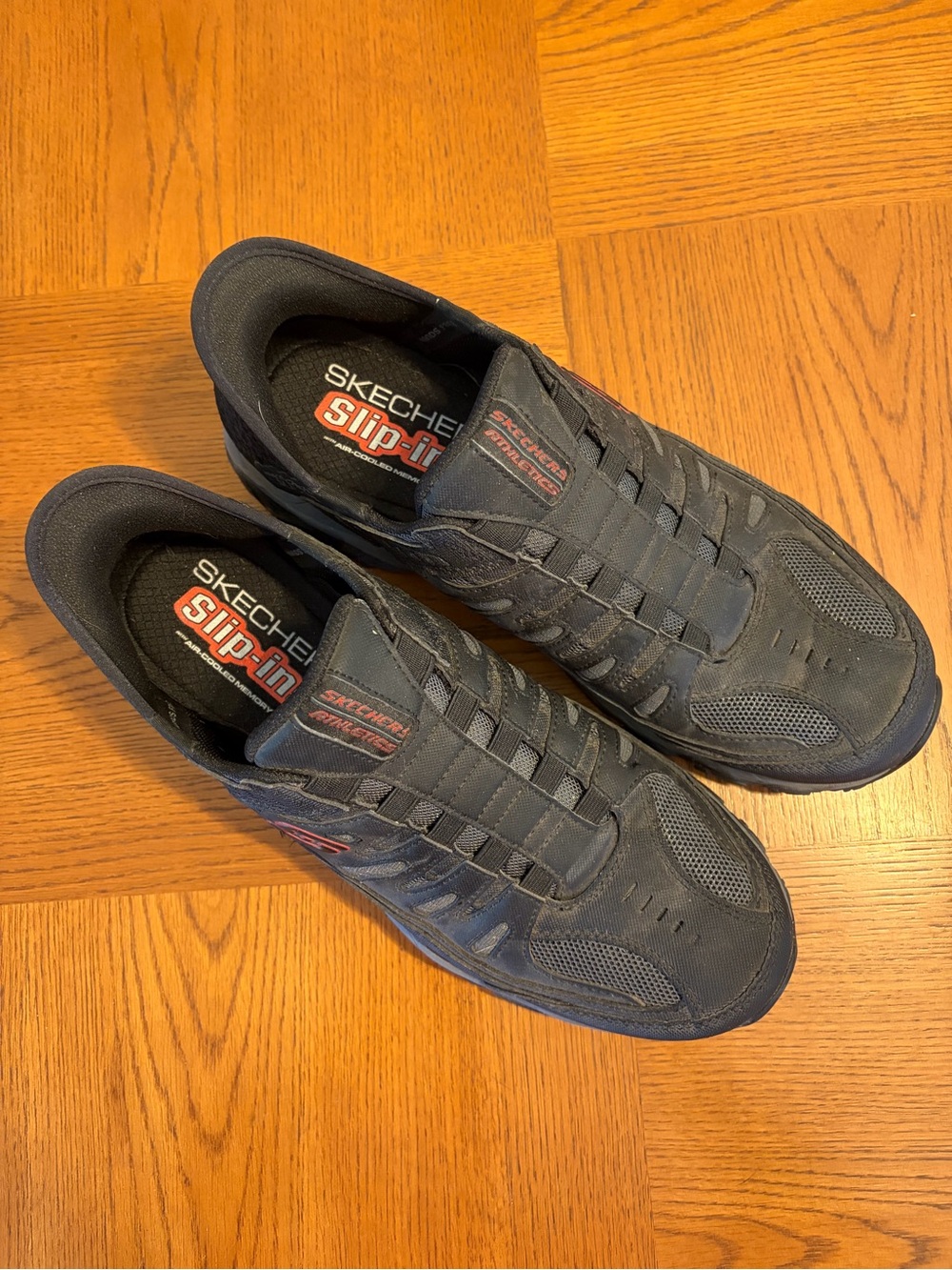 Skechers Men's Slip-In Athletic Sneakers in Dark Gray with Red Accent
